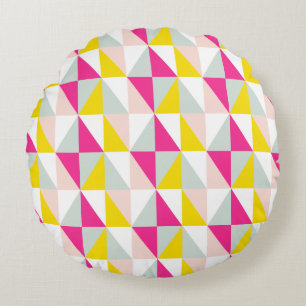 Geometric Triangles Pink And Yellow Pattern Round Cushion