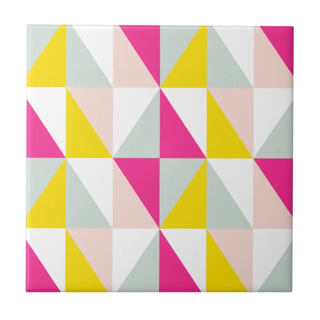 Geometric Triangles Pink And Yellow Pattern Tile (Front)