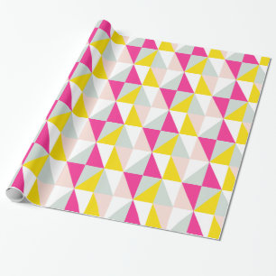 Geometric Triangles Pink And Yellow Pattern Wrapping Paper