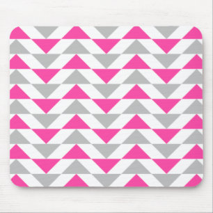 Geometric Triangles Pink Grey White Pattern Mouse Mat