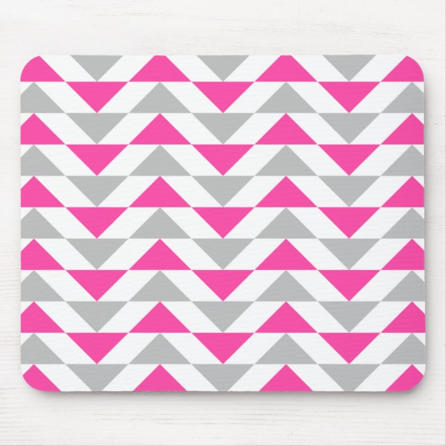 Geometric Triangles Pink Grey White Pattern Mouse Mat (Front)