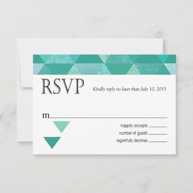 Geometric Triangles RSVP Response Card | teal (Front)