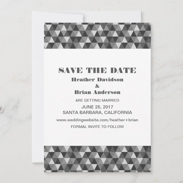 Geometric Triangles Save the Date Invite, Grey Invitation (Front)