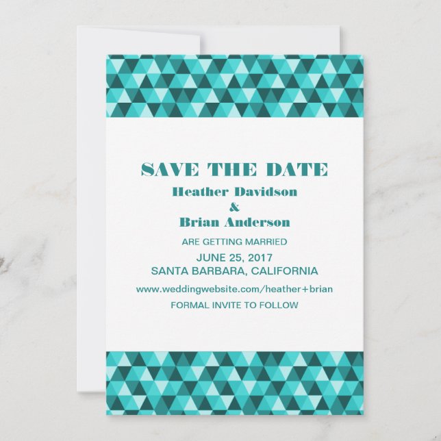 Geometric Triangles Save the Date Invite, Teal Invitation (Front)
