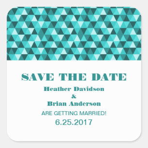 Geometric Triangles Save the Date Stickers, Teal Square Sticker
