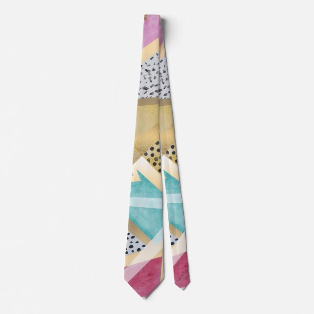 Geometric triangles watercolor hand paint pattern tie (Front)