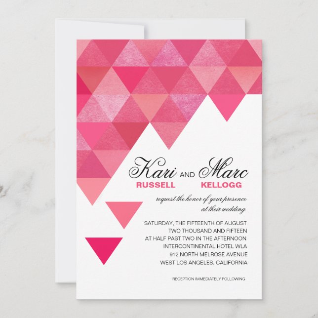Geometric Triangles Wedding | fuschia hot pink Invitation (Front)