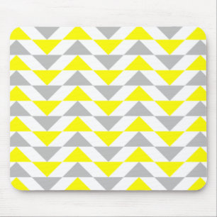 Geometric Triangles Yellow,  Grey, White Pattern Mouse Mat