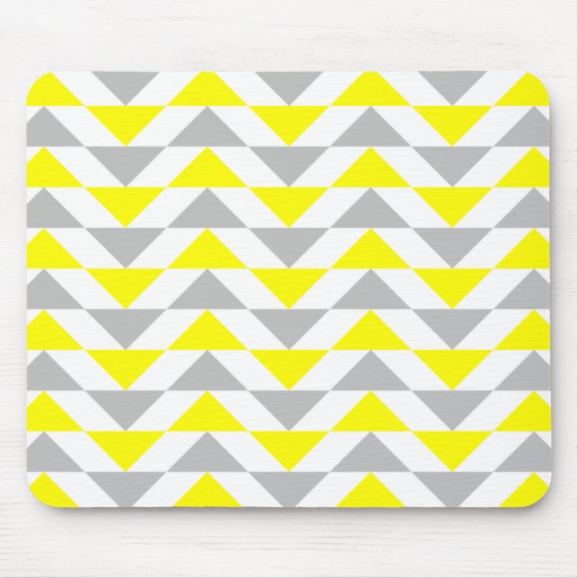 Geometric Triangles Yellow,  Grey, White Pattern Mouse Mat (Front)