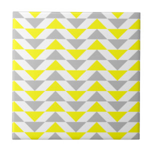 Geometric Triangles Yellow,  Grey, White Pattern Tile