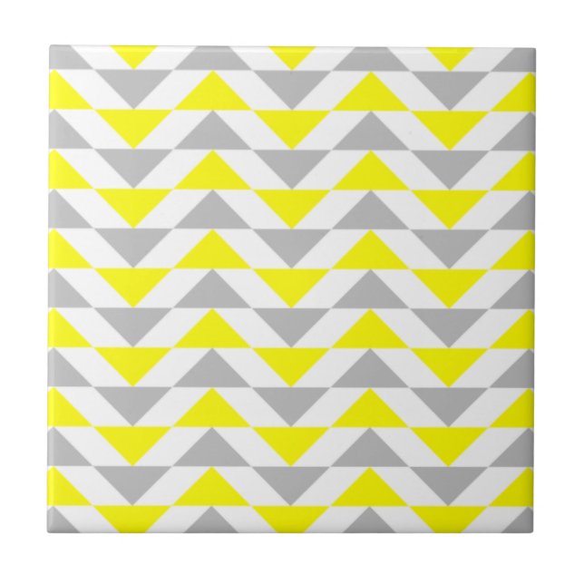 Geometric Triangles Yellow,  Grey, White Pattern Tile (Front)