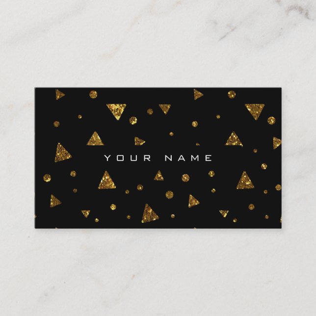 Geometric Triangular Glitter Golden Black Vip Business Card (Front)
