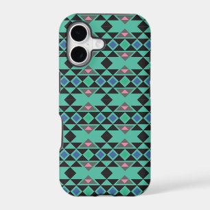 Geometric tribal aztec andes hipster teal pattern
