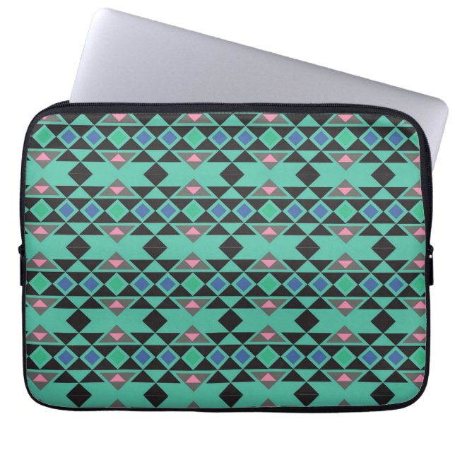 Geometric tribal aztec andes hipster teal pattern laptop sleeve (Front)