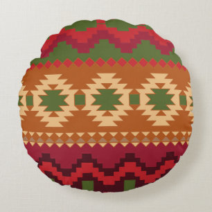 Geometric Tribal Aztec Colourful Pattern Round Cushion