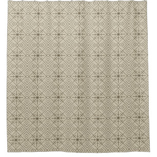 Geometric Tribal Diamond Pattern, Brown on Beige Shower Curtain