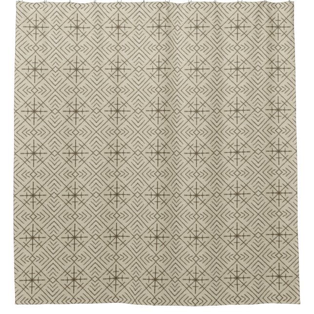 Geometric Tribal Diamond Pattern, Brown on Beige Shower Curtain (Front)