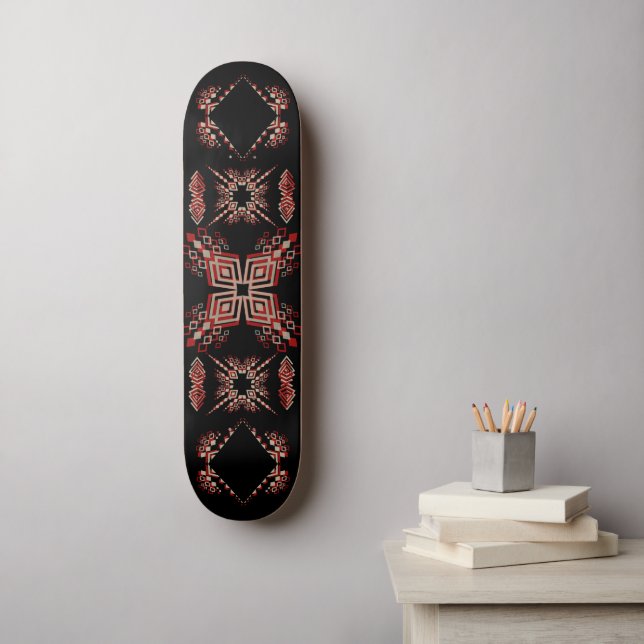 Geometric Tribal-Inspired Design in Bold Black  Skateboard (Wall Art)