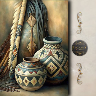 Geometric Tribal Pots & Arrows Decoupage Tissue Paper
