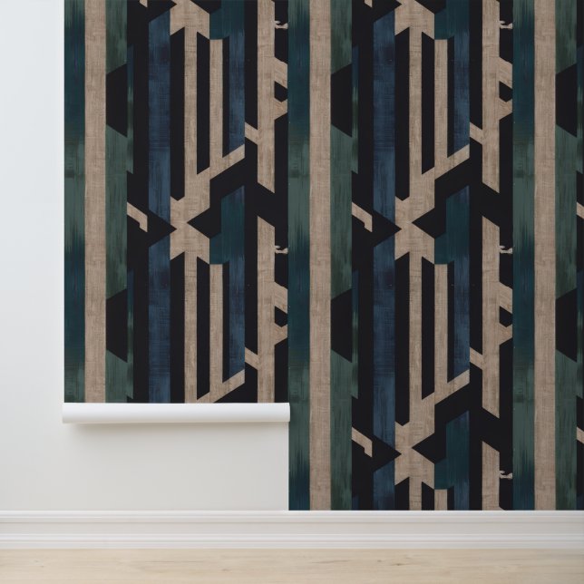 Geometric Tribal (Terracotta + Green) Luxury Wallpaper (Application)