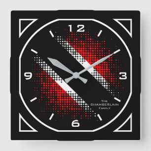 Geometric Trinidad and Tobago Dot Pattern Flag Square Wall Clock