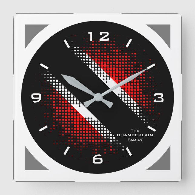 Geometric Trinidad and Tobago Dot Pattern Flag Square Wall Clock (Front)