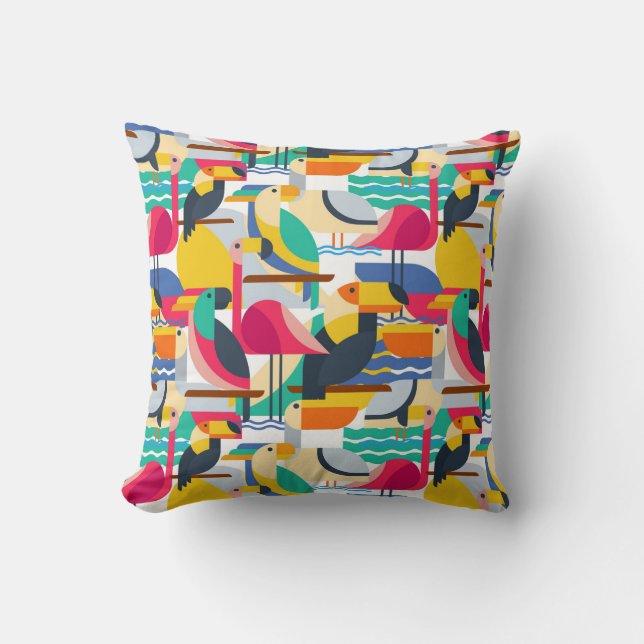 Geometric Tropical Birds Cushion (Front)