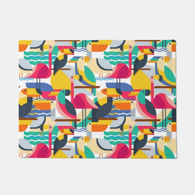 Geometric Tropical Birds Doormat (Front)