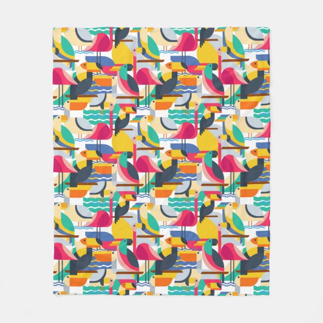 Geometric Tropical Birds Fleece Blanket (Front)