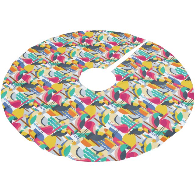 Geometric Tropical Birds | Monogram Brushed Polyester Tree Skirt (Angled)