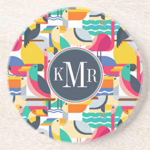 Geometric Tropical Birds   Monogram Coaster