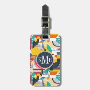 Geometric Tropical Birds   Monogram Luggage Tag