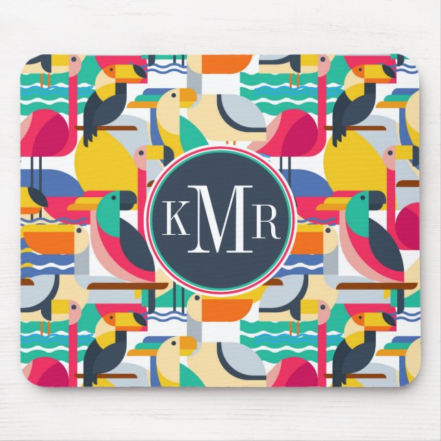 Geometric Tropical Birds | Monogram Mouse Mat (Front)