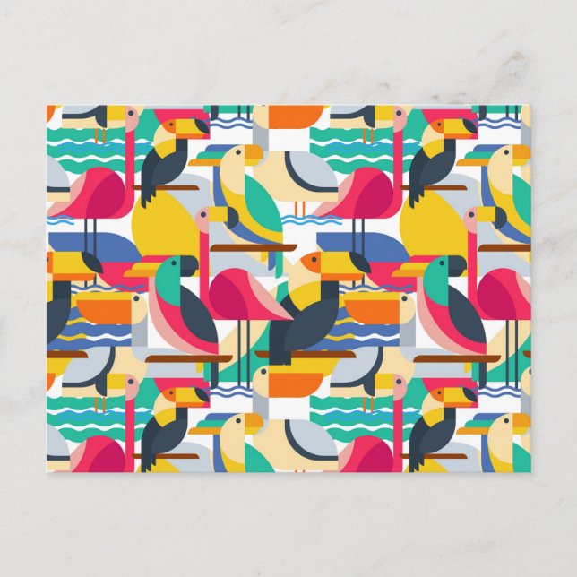 Geometric Tropical Birds Postcard (Front)