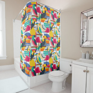 Geometric Tropical Birds Shower Curtain