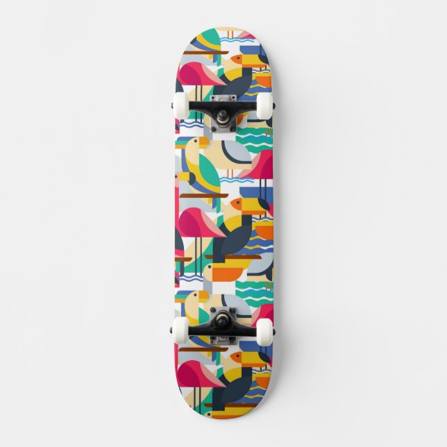 Geometric Tropical Birds Skateboard (Front)