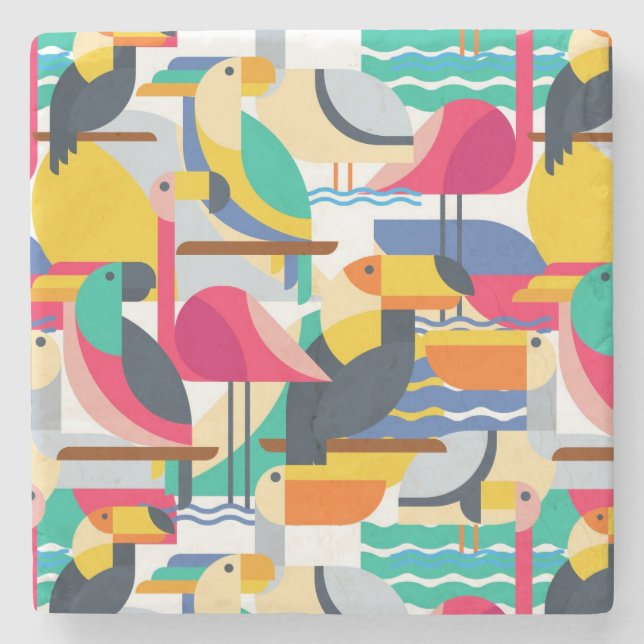 Geometric Tropical Birds Stone Coaster (Front)