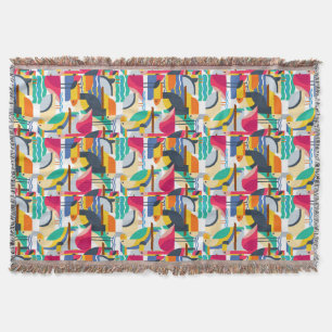 Geometric Tropical Birds Throw Blanket