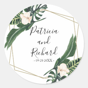 Geometric Tropical Destination Wedding Classic Round Sticker