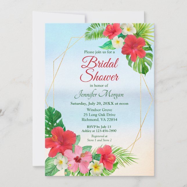 Geometric Tropical Floral Bridal Shower Invitation (Front)