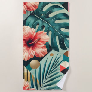 Geometric Tropical Floral Design Beach Towel