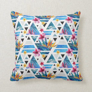 Geometric Tropical Flowers Pattern Cushion