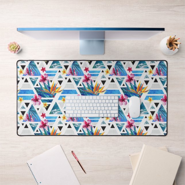Geometric Tropical Flowers Pattern Desk Mat (Office 1)