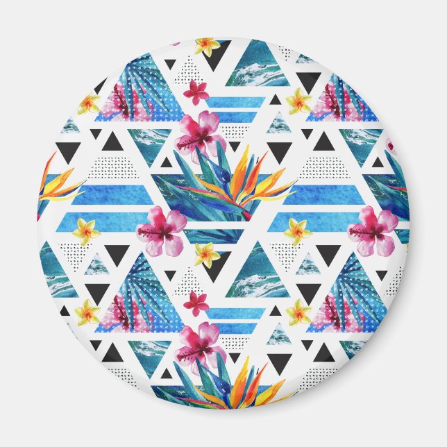 Geometric Tropical Flowers Pattern Magnet (Front)