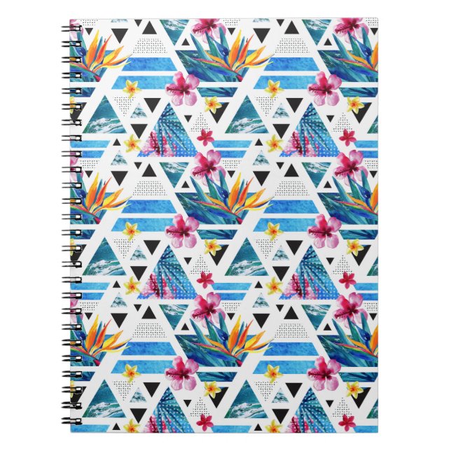Geometric Tropical Flowers Pattern Notebook (Front)