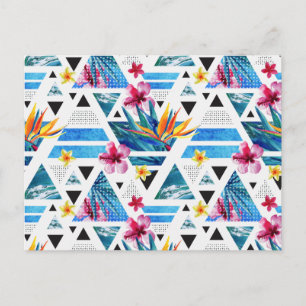 Geometric Tropical Flowers Pattern Postcard