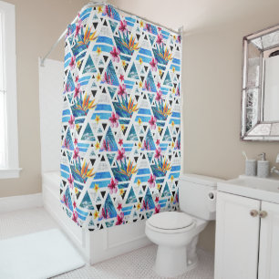 Geometric Tropical Flowers Pattern Shower Curtain