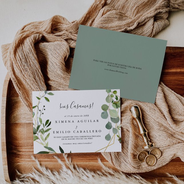 Geometric Tropical Green Leaves Spanish Elopement Announcement (Creator Uploaded)