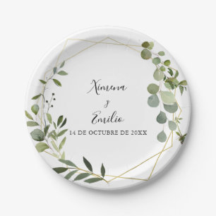 Geometric Tropical Green Spanish Wedding Cake Paper Plate