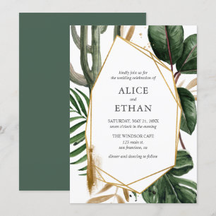 Geometric Tropical Greenery Wedding Invitation